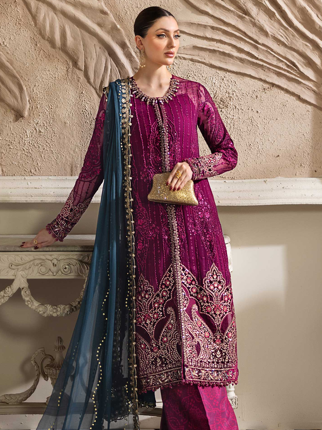 3 Piece Unstitched Embroidered Chiffon Suit