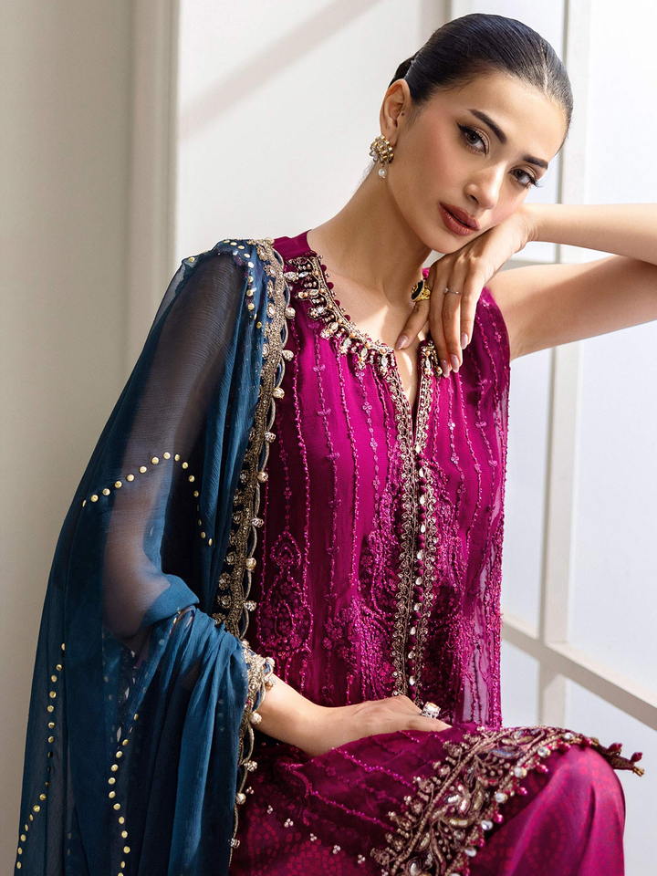 3 Piece Unstitched Embroidered Chiffon Suit
