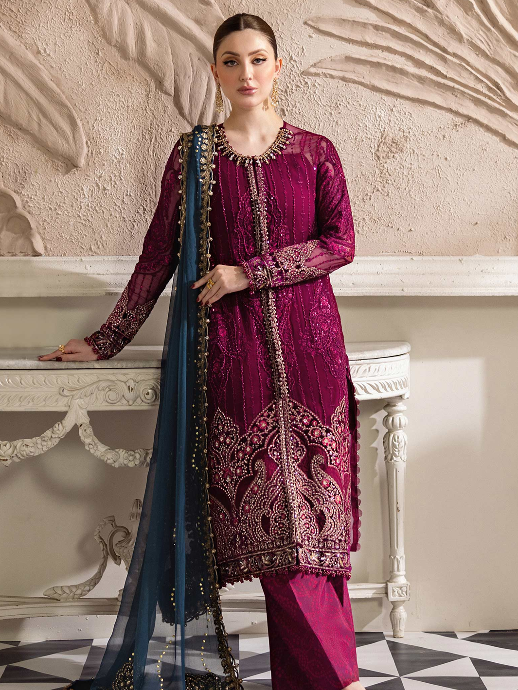 3 Piece Unstitched Embroidered Chiffon Suit