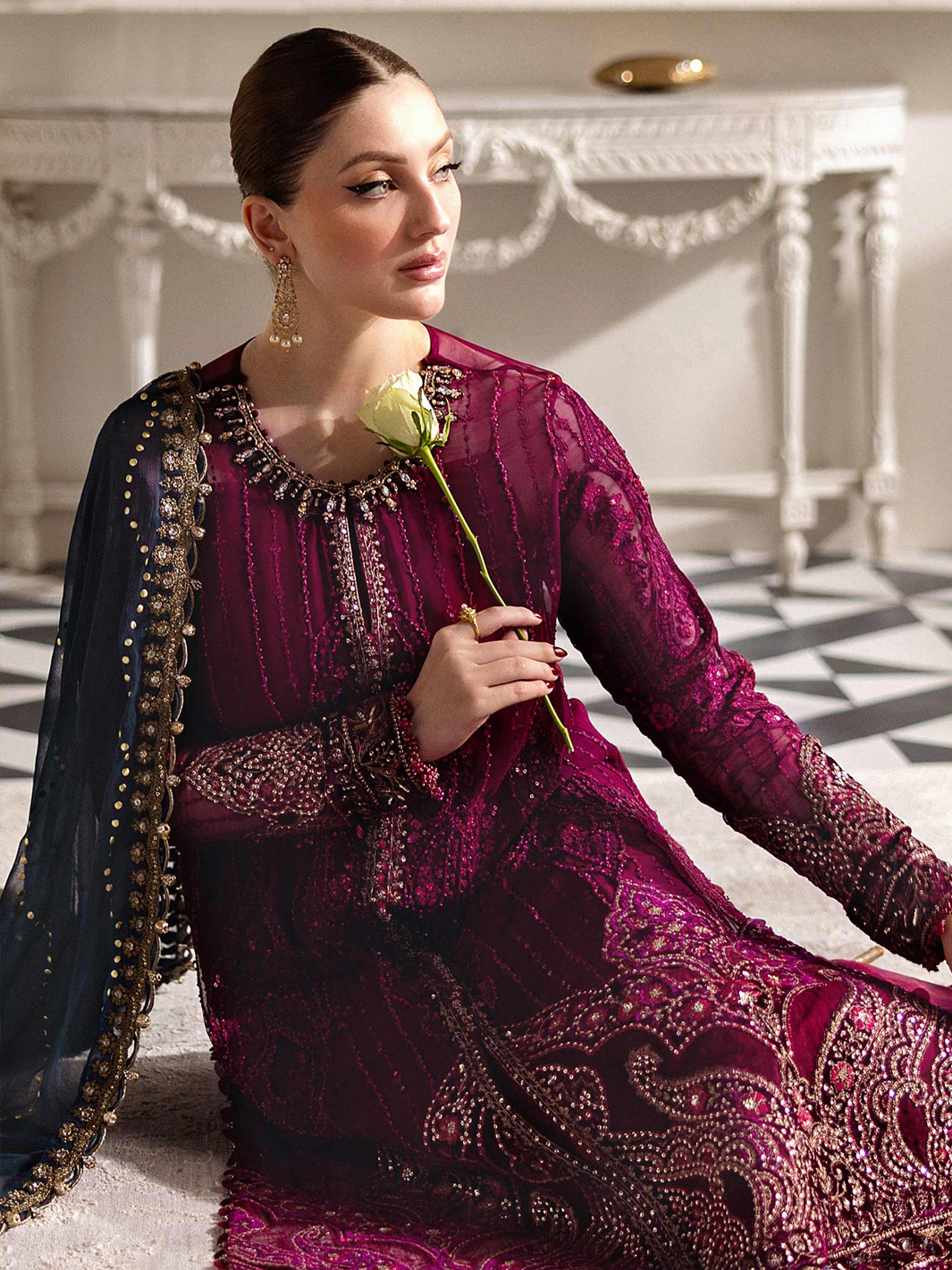 3 Piece Unstitched Embroidered Chiffon Suit