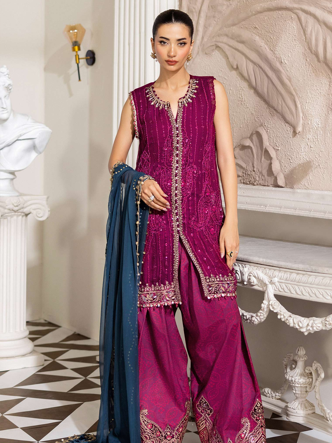 3 Piece Unstitched Embroidered Chiffon Suit