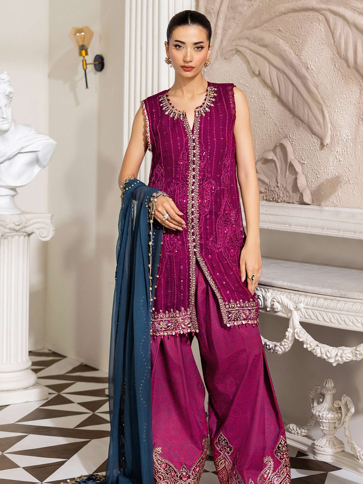 3 Piece Unstitched Embroidered Chiffon Suit