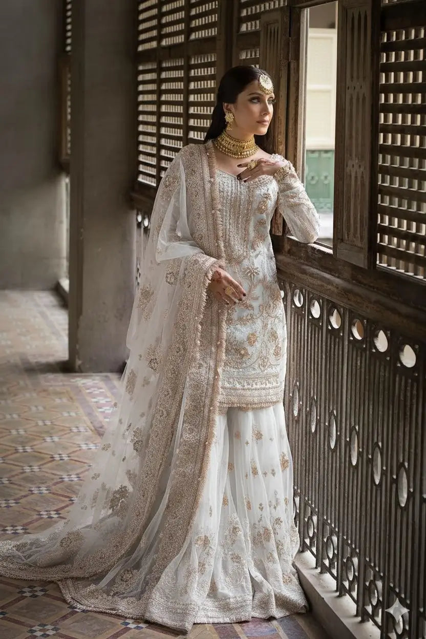 Erum khan White Gharara