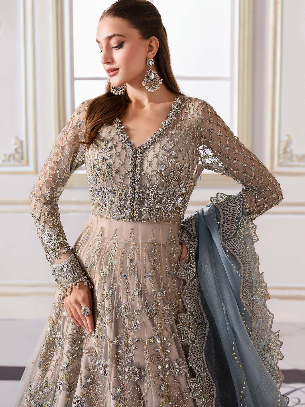 3 Piece Unstitched Embroidered Net Suit Maria b_