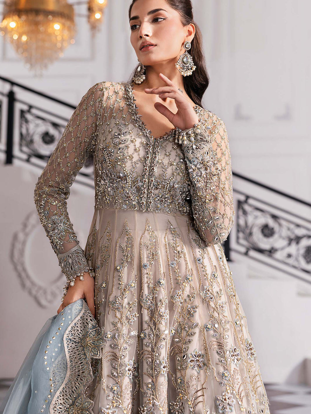 3 Piece Unstitched Embroidered Net Suit Maria b_