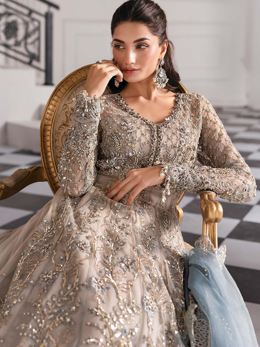 3 Piece Unstitched Embroidered Net Suit Maria b_