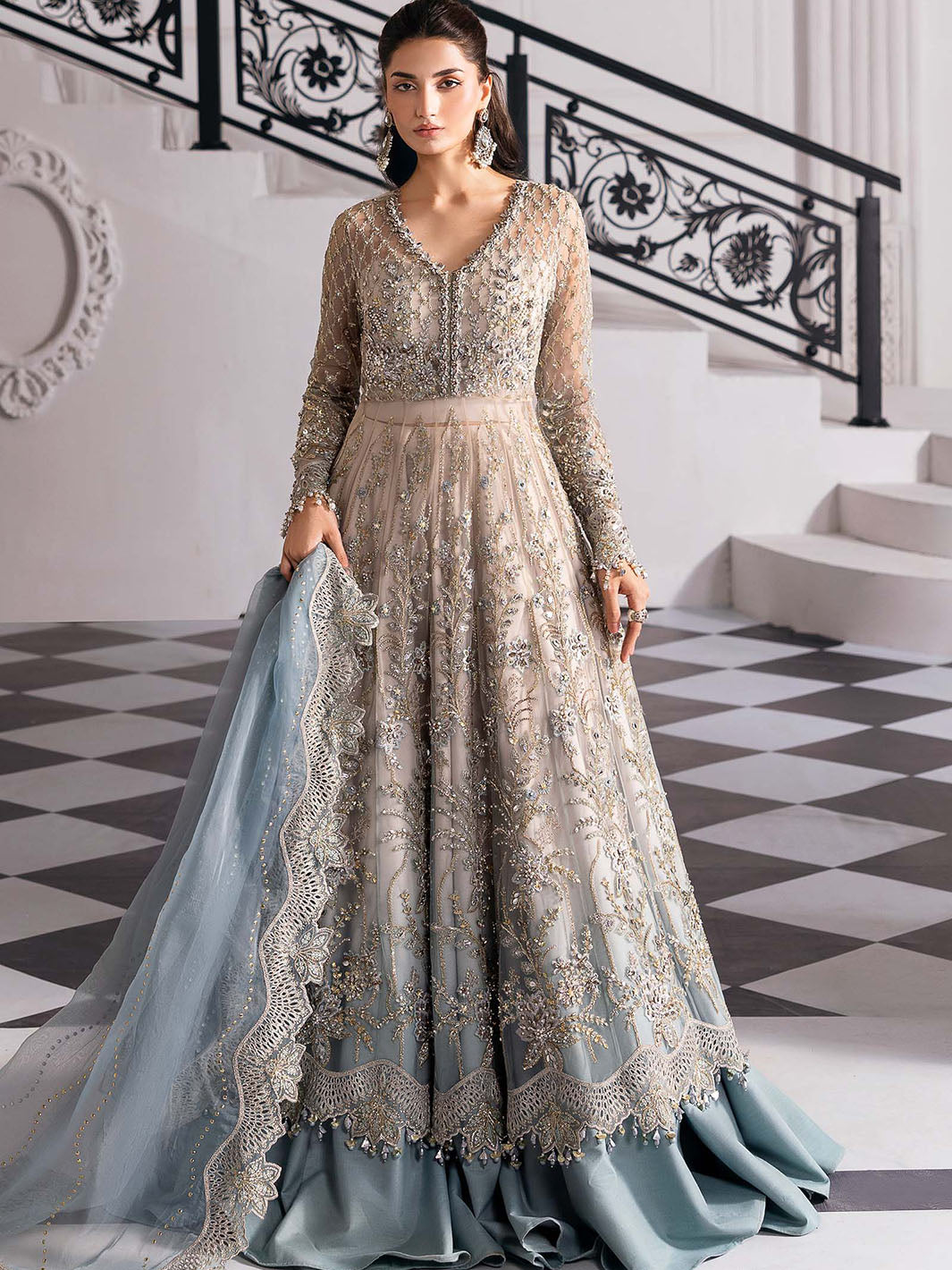 3 Piece Unstitched Embroidered Net Suit Maria b_