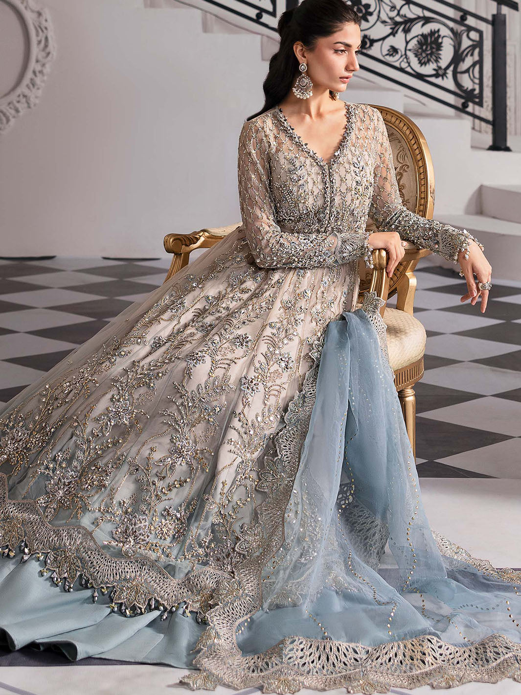 3 Piece Unstitched Embroidered Net Suit Maria b_
