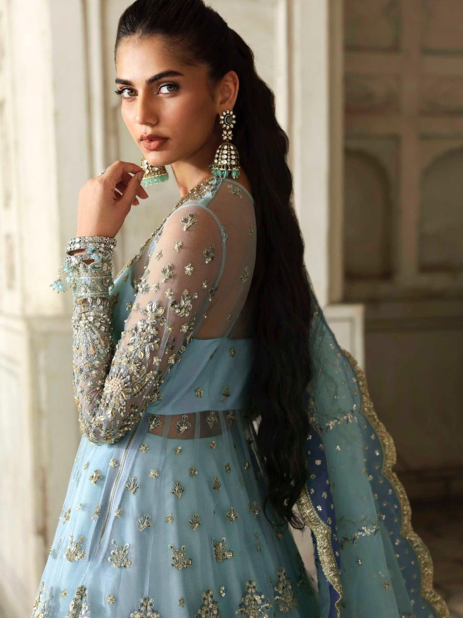 Blue Embroidered Pakistani Maxi Dress