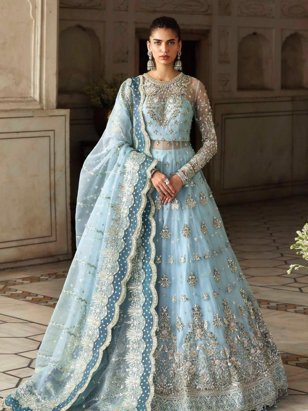 Blue Embroidered Pakistani Maxi Dress
