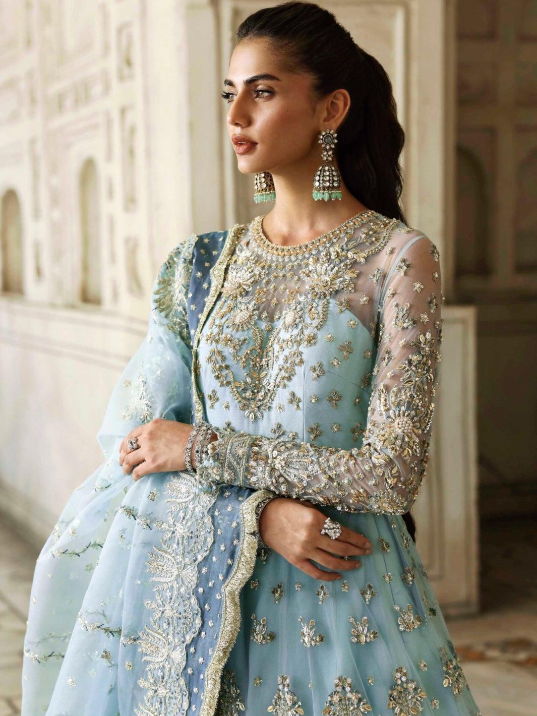 Blue Embroidered Pakistani Maxi Dress