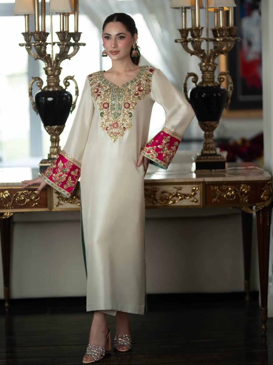 Raw silk Hand Embellished &amp; Embroidered 3 Piece